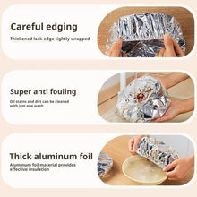 Load image into Gallery viewer, Image showcasing features of reusable aluminum foil insulation covers: careful edging, anti-fouling, and thick aluminum material.