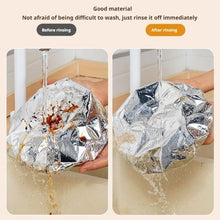 Load image into Gallery viewer, Before and after rinsing reusable aluminum foil insulation cover, showcasing easy cleaning and durability.
