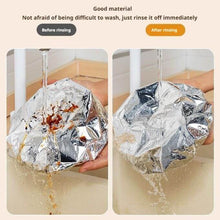 Load image into Gallery viewer, Before and after rinsing reusable aluminum foil insulation cover, showcasing easy cleaning and durability.