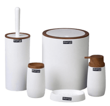 Load image into Gallery viewer, Bathroom Accessories Set - 5 Pcs Decor Bathroom Set (Striped) - Wooden Frame