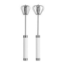 Load image into Gallery viewer, 1 Pc Semi-Automatic Egg & Cappuccino Beater (27x5cm) | Hand-Push Rotary Whisk & Milk Frother in silver and white.