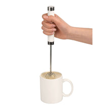 Load image into Gallery viewer, 1 Pc Semi-Automatic Egg & Cappuccino Beater (27x5cm) | Hand-Push Rotary Whisk & Milk Frother in use.