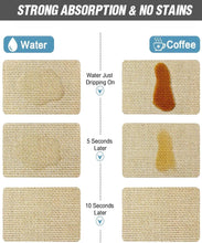 تحميل الصورة في عارض المعرض، Demonstration of a mat's ability to absorb water and coffee stains over time.