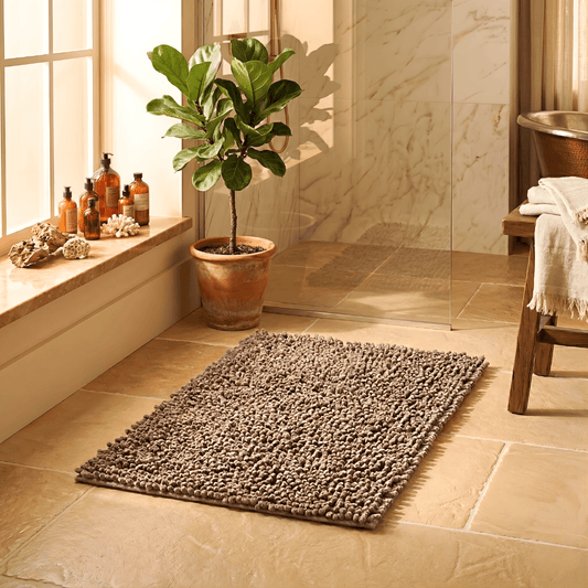1 Pc Absorbent Luxury Chunky Chenille Bathroom Rug (50x80cm - 950 grams) | Ultra-Soft Non-Slip Bath Mat - Coffee