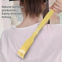 تحميل الصورة في عارض المعرض، Person holding a long yellow strip of natural bamboo with text about its benefits.