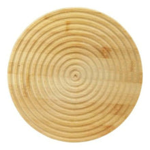 Load image into Gallery viewer, Round wooden cutting board with concentric circle pattern on a white background