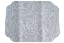 Load image into Gallery viewer, A rectangular mouse pad with rounded corners featuring a light gray and white leaf pattern, displayed on a wooden desk.