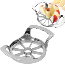 Load image into Gallery viewer, Metallic apple slicer with sliced apples on a white background
