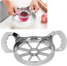 تحميل الصورة في عارض المعرض، Metallic apple peeler with a close-up of hands using it on a white background
