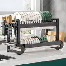 تحميل الصورة في عارض المعرض، 2-Tier Large Metal Dish Drying Rack | Space-Saving Kitchen Drainer with Utensil & Board Holder