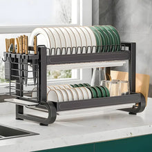 Load image into Gallery viewer, 2-Tier Large Metal Dish Drying Rack | Space-Saving Kitchen Drainer with Utensil & Board Holder