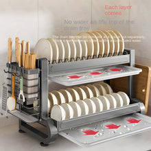 تحميل الصورة في عارض المعرض، 2-Tier Large Metal Dish Drying Rack | Space-Saving Kitchen Drainer with Utensil & Board Holder