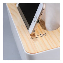 Load image into Gallery viewer, Tissue Box - Plastic with Wooden Cover & Mobile Slot - Paper Napkin Holder Case