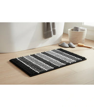 تحميل الصورة في عارض المعرض، Absorbent Luxury Chunky Chenille Bathroom Rug (45x75cm - 440 grams) | Ultra-Soft Non-Slip Bath Mat - Black & White Stripes