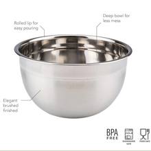 Load image into Gallery viewer, 26cm Deep Stainless Steel Mixing Bowl | Easy-Pour Baking & Marinating Prep Basin - Silver with rolled lip and deep design.