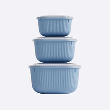 تحميل الصورة في عارض المعرض، Set of three blue nesting bowls on a white background