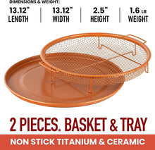 تحميل الصورة في عارض المعرض، Orange metal basket and tray set with dimensions and weight information on a white background.