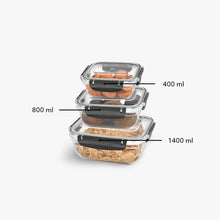 Load image into Gallery viewer, Food Storage Containers - Plastic Sealed Rectangular Set of 3 (400 - 800 - 1400 ml.)