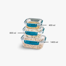 Load image into Gallery viewer, Food Storage Containers - Plastic Sealed Rectangular Set of 3 (400 - 800 - 1400 ml.)