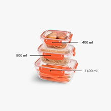 Load image into Gallery viewer, Food Storage Containers - Plastic Sealed Rectangular Set of 3 (400 - 800 - 1400 ml.)