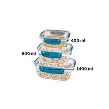 Load image into Gallery viewer, Food Storage Containers - Plastic Sealed Rectangular Set of 3 (400 - 800 - 1400 ml.)