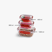 Load image into Gallery viewer, Food Storage Containers - Plastic Sealed Rectangular Set of 3 (400 - 800 - 1400 ml.)