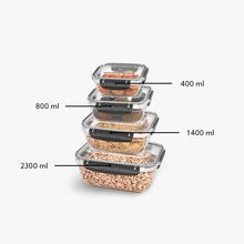Load image into Gallery viewer, Food Storage Containers - Plastic Sealed Rectangular Set of 4 (400 - 800 - 1400 - 2300 ml)