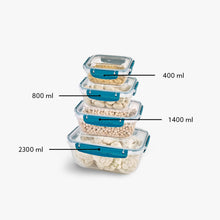 Load image into Gallery viewer, Food Storage Containers - Plastic Sealed Rectangular Set of 4 (400 - 800 - 1400 - 2300 ml)