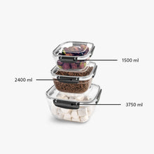 Load image into Gallery viewer, Food Storage Containers - Plastic Sealed Square Set of 3 (1500 - 2400 - 3750 ml )