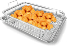 Load image into Gallery viewer, 32x24cm Stainless Steel Air Fryer Basket & Tray Set | Large Oven Crisper Mesh Rack - Silver with crispy fried food.