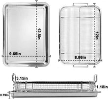 Load image into Gallery viewer, 32x24cm Stainless Steel Air Fryer Basket & Tray Set | Large Oven Crisper Mesh Rack - Silver dimensions and design.