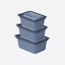 تحميل الصورة في عارض المعرض، Set of three gray food storage containers with lids on a light gray background