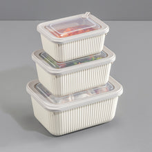 تحميل الصورة في عارض المعرض، Set of three white food storage containers with clear lids on a gray background