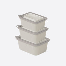 تحميل الصورة في عارض المعرض، Set of three beige food storage containers with gray lids on a white background