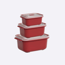 تحميل الصورة في عارض المعرض، Set of three red rectangular storage containers with clear lids on a white background