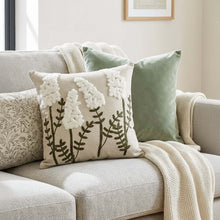 تحميل الصورة في عارض المعرض، Linen handmade runner and cushion set featuring decorative cushion covers on a stylish sofa.
