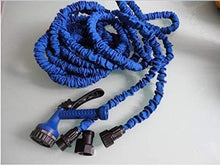 Load image into Gallery viewer, Expandable blue garden hose with 8-pattern nozzle, showcasing durability and flexibility for gardening use.