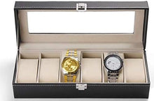 Load image into Gallery viewer, Makeup, Jewelry & accessories Organizers - PU Leather Watch Display Case with Glass Lids and Removable Pillow - 6 Grids