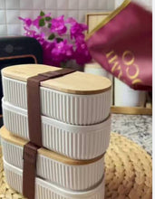 Load image into Gallery viewer, Food Storage Container - Set of 2 Acrylic containers with Wooden lid ( 1000 ml. + 2000 ml. )