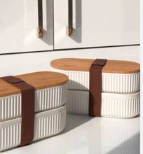 Load image into Gallery viewer, Food Storage Container - Set of 2 Acrylic containers with Wooden lid ( 1000 ml. + 2000 ml. )