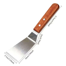 Load image into Gallery viewer, Multi-Purpose Stainless Steel Kitchen Spatula - Ice Removal Shovel, Cleaning Scraper, Degrease Tool - Angled with wooden handle