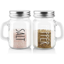 Load image into Gallery viewer, Shakers: Vintage Glass Salt and Pepper seasoning jars Set of 2 with Handles | Stainless Steel Lids