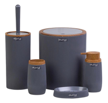 Load image into Gallery viewer, Bathroom Accessories Set - 5 Pcs Decor Bathroom Set (Striped) - Wooden Frame