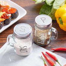 Load image into Gallery viewer, Shakers: Vintage Glass Salt and Pepper seasoning jars Set of 2 with Handles | Stainless Steel Lids
