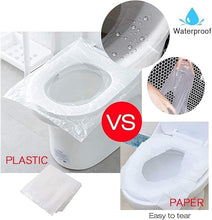 تحميل الصورة في عارض المعرض، Comparison of plastic and paper toilet seat covers with waterproof and easy-to-tear features.