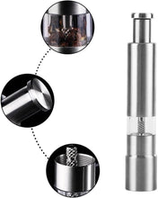 Load image into Gallery viewer, Stainless steel pepper and spice grinder with adjustable coarseness and visible grinding mechanism.