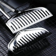 تحميل الصورة في عارض المعرض، Stainless Steel Barbecue Tongs Food Tongs Fried Fish Grilled Fish Tongs Steak Frying Tongs Household Kitchen Tools on a grill.