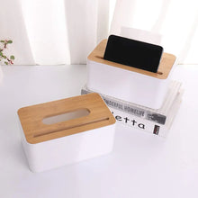 Load image into Gallery viewer, Tissue Box - Plastic with Wooden Cover & Mobile Slot - Paper Napkin Holder Case