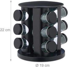 Load image into Gallery viewer, Shakers - 360° Black Rotating 12 Jars Spice Storage Rack - Stainless Steel Tower for Kitchen Cabinet Organizer