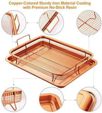 تحميل الصورة في عارض المعرض، 32x24cm Stainless Steel Air Fryer Basket & Tray Set | Large Oven Crisper Mesh Rack - Rose Gold